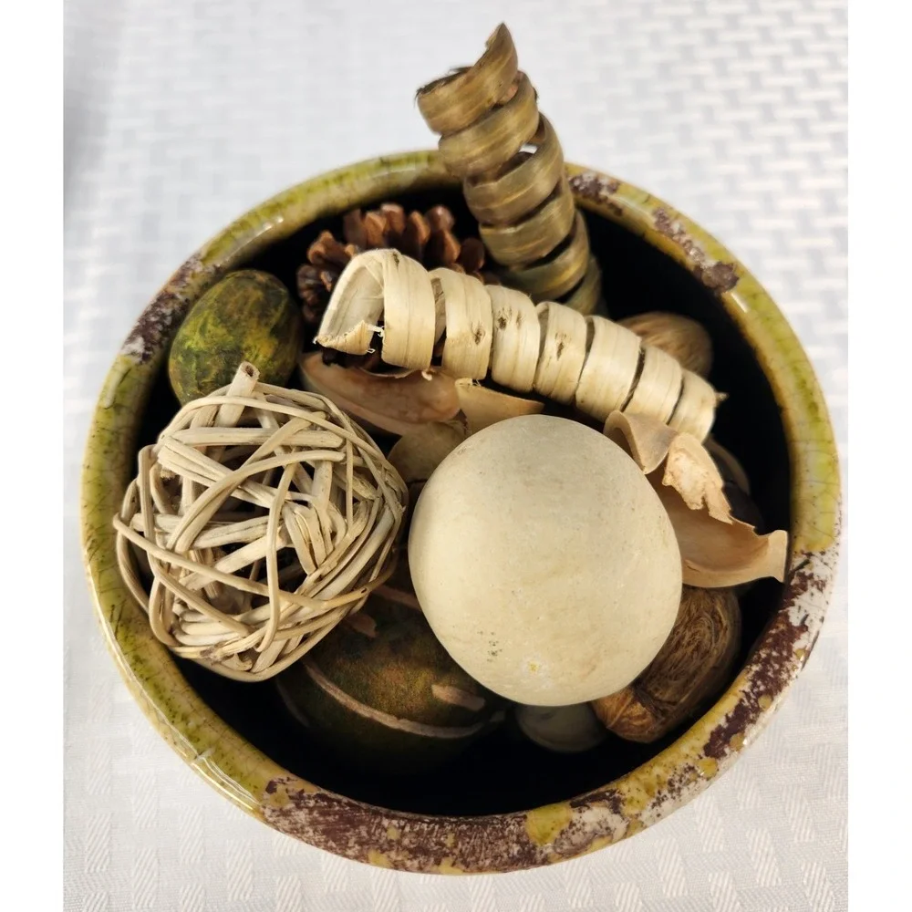 Vintage Green Pottery Embossed Design Includes Potpouri Accents